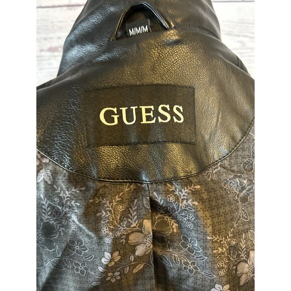 Black Faux Leather Moto Jacket Guess Size Medium - Picture 7 of 10